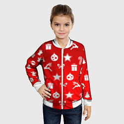Бомбер детский Новогодний узор красный градиент, цвет: 3D-белый — фото 2