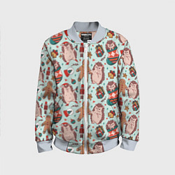 Бомбер детский Новогодний ёжик и щелкунчик, цвет: 3D-серый