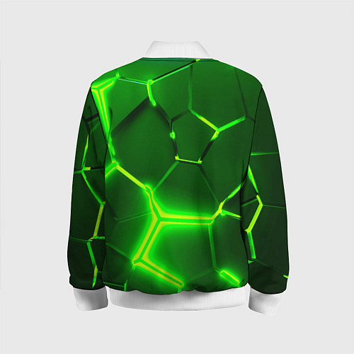 Детский бомбер 3D ПЛИТЫ НЕОН NEON GREEN HEXAGON РАЗЛОМ / 3D-Белый – фото 2