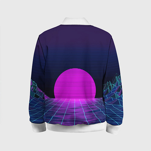 Детский бомбер Закат розового солнца Vaporwave Психоделика / 3D-Белый – фото 2