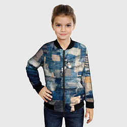 Бомбер детский Patchwork Jeans Осень Зима 2023, цвет: 3D-черный — фото 2