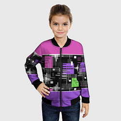 Бомбер детский Розово-фиолетовый геометрические фигуры и полосы, цвет: 3D-черный — фото 2