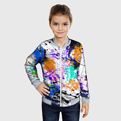 Бомбер детский Брызги и мазки разноцветных красок на белом фоне, цвет: 3D-серый — фото 2