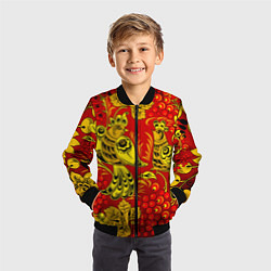 Бомбер детский Хохломская Роспись Две Птици На Красном Фоне, цвет: 3D-черный — фото 2