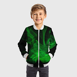 Бомбер детский Зелёный абстрактный дым, цвет: 3D-белый — фото 2