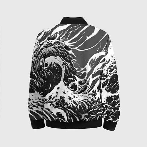 Детский бомбер Черно-белые волны / 3D-Черный – фото 2