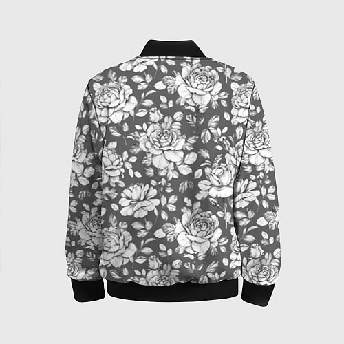 Детский бомбер Крупные белые розы на сером фоне / 3D-Черный – фото 2