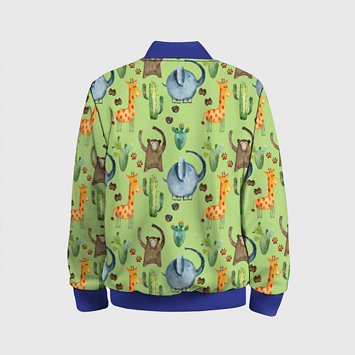 Детский бомбер Африканские животные - слон обезьянка жираф / 3D-Синий – фото 2