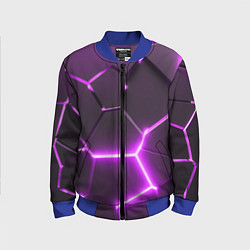 Бомбер детский Фиолетовые неоновые геометрические плиты, цвет: 3D-синий