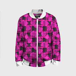 Бомбер детский Black and pink hearts pattern on checkered, цвет: 3D-белый