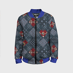 Бомбер детский Red and blue denim patchwork, цвет: 3D-синий