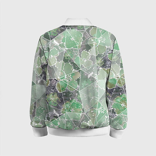 Детский бомбер Зеленые цветы на сером мраморном фоне / 3D-Белый – фото 2