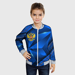 Бомбер детский Герб РФ на синем объемном фоне, цвет: 3D-серый — фото 2