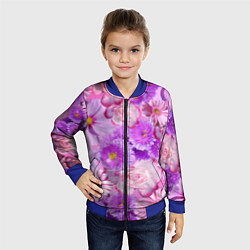 Бомбер детский Фиолетовые и розовые цветы, цвет: 3D-синий — фото 2