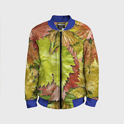 Бомбер детский Осенние листья клёна - паттерн, цвет: 3D-синий