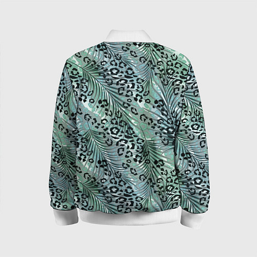 Детский бомбер Листья пальмы на леопардовом серо - зеленом фоне / 3D-Белый – фото 2