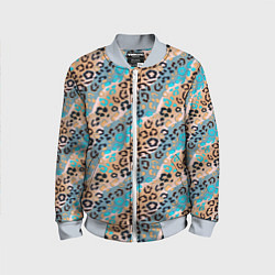 Детский бомбер Леопардовый узор на синих, бежевых диагональных по