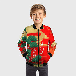 Бомбер детский Японский пейзаж на красном, цвет: 3D-черный — фото 2