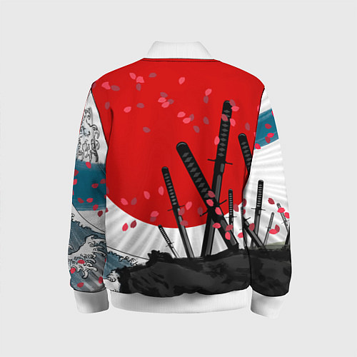 Детский бомбер Солнце, волны и катаны / 3D-Белый – фото 2