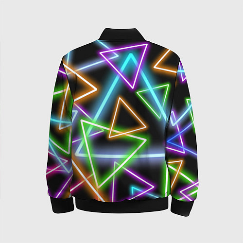 Детский бомбер Неоновые треугольники - текстура / 3D-Черный – фото 2