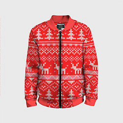 Бомбер детский Рождественский красный свитер с оленями, цвет: 3D-красный