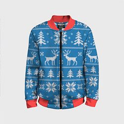 Детский бомбер Рождественский синий свитер с оленями
