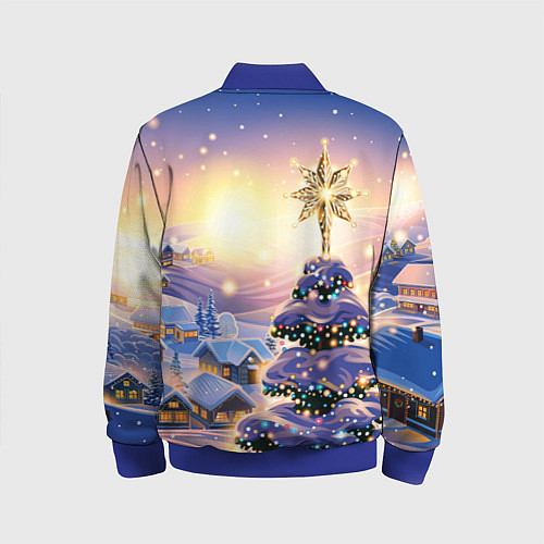 Детский бомбер Новогодняя елочка в деревне / 3D-Синий – фото 2