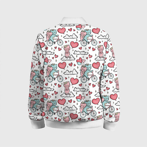 Детский бомбер Влюблённые кот и кошка на велосипеде / 3D-Белый – фото 2