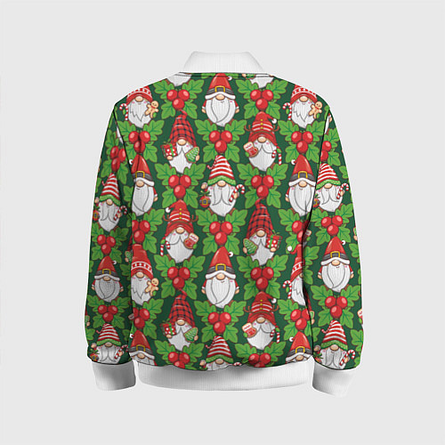 Детский бомбер Новогодние гномы - паттерн / 3D-Белый – фото 2
