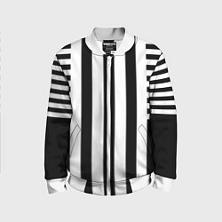 Бомбер детский Черно белый узор в полоску, цвет: 3D-белый