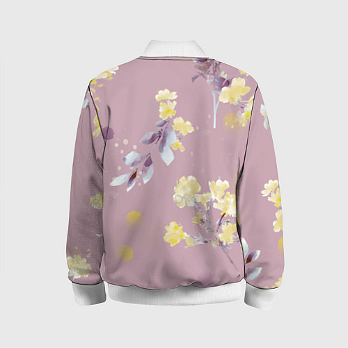 Детский бомбер Паттерн с цветами на пыльном розовом фоне / 3D-Белый – фото 2