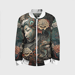Бомбер детский Японская девушка Irezumi, цвет: 3D-белый