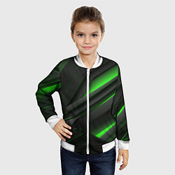 Бомбер детский Черно-зеленые объемные полосы, цвет: 3D-белый — фото 2