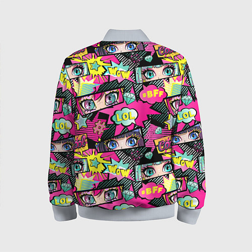 Детский бомбер Глаза аниме-девушки: cool pattern / 3D-Серый – фото 2