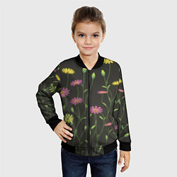 Бомбер детский Полевые цветочки на темном фоне, цвет: 3D-черный — фото 2