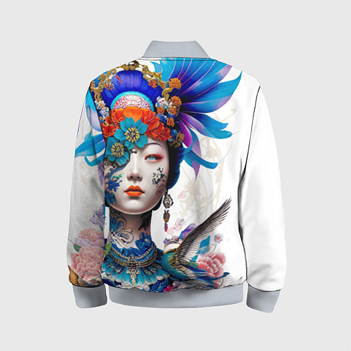 Детский бомбер Japanese girl - irezumi - tattoo / 3D-Серый – фото 2