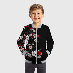 Бомбер детский Белая и красная сакура - цветение, цвет: 3D-серый — фото 2