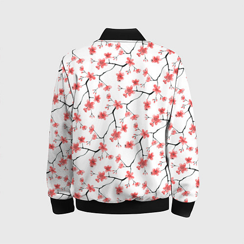 Детский бомбер Акварельные цветы сакуры паттерн / 3D-Черный – фото 2
