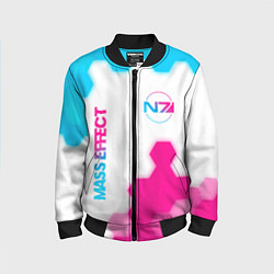 Бомбер детский Mass Effect neon gradient style: надпись, символ, цвет: 3D-черный