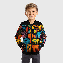 Бомбер детский Африканский узор со слонами - нейросеть, цвет: 3D-черный — фото 2