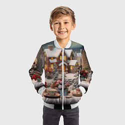 Бомбер детский Объемные новогодние домики, цвет: 3D-белый — фото 2