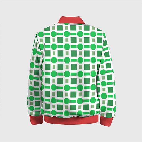 Детский бомбер Зелёные кирпичики и белые полосы / 3D-Красный – фото 2