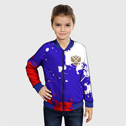 Бомбер детский Российский герб на триколоре, цвет: 3D-синий — фото 2