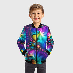 Бомбер детский Розово синий фрактал, цвет: 3D-черный — фото 2