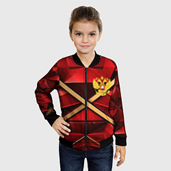 Бомбер детский Герб России на красном абстрактном фоне, цвет: 3D-черный — фото 2