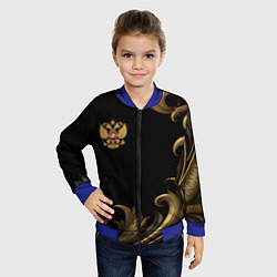 Бомбер детский Герб России и золотистый узор, цвет: 3D-синий — фото 2