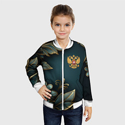 Бомбер детский Золотые листья и герб России, цвет: 3D-белый — фото 2