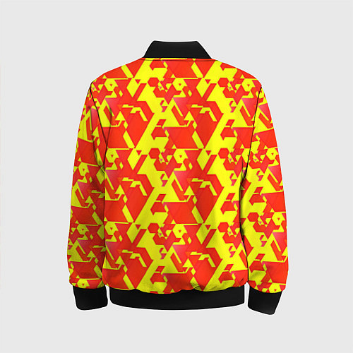 Детский бомбер Красные фигуры на жёлтом фоне / 3D-Черный – фото 2