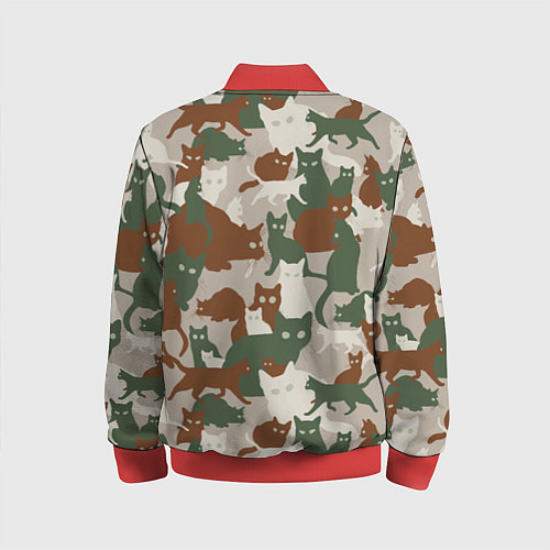 Детский бомбер Кошки - камуфляж / 3D-Красный – фото 2