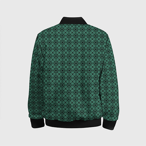 Детский бомбер Тёмно-зелёный паттерн квадраты / 3D-Черный – фото 2